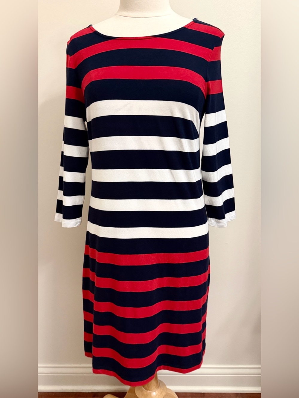 Tommy Hilfiger Blue Red White Striped SZ M Americana Nautical Preppy Shirt Dress